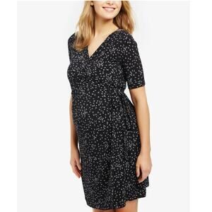 Motherhood Maternity Black Floral Faux Wrap Tie Waist Dress Women’s XL